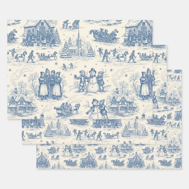 Hoja De Papel De Regalo Blue Winter Toile Chinoiserie (Set)