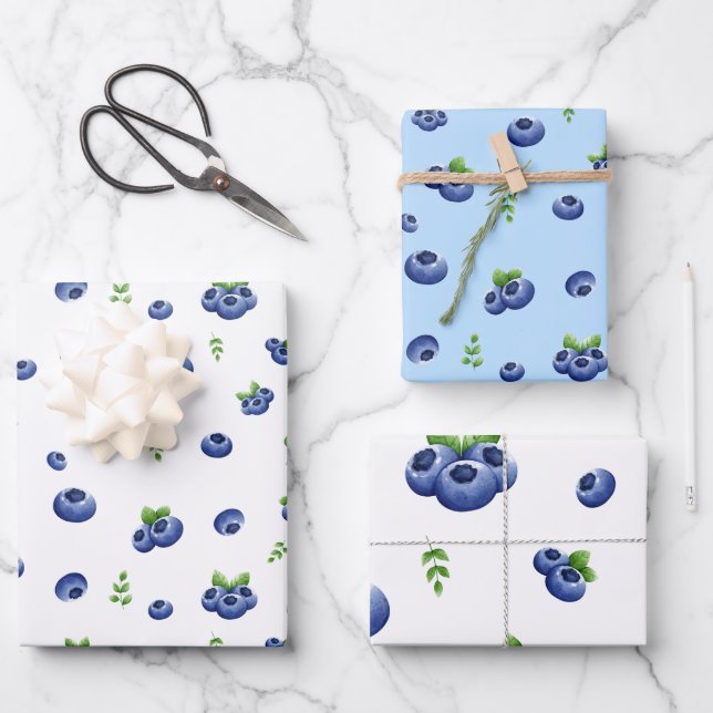 Hoja De Papel De Regalo Blueberry Print (Anverso)