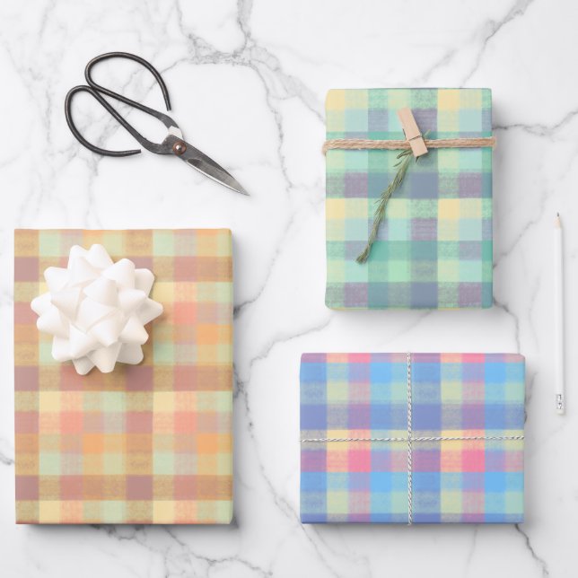 Hoja De Papel De Regalo Blues verdes y Golds Plaid (Anverso)