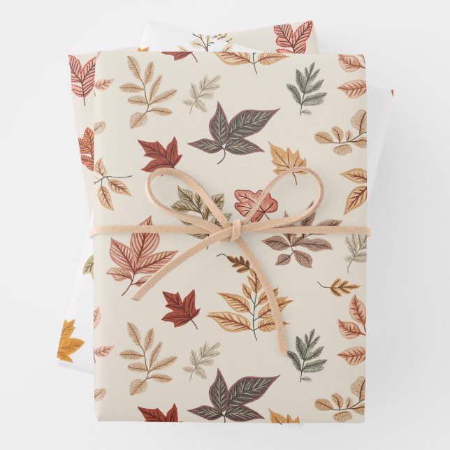 Hoja De Papel De Regalo Blush Fall Leaves Pattern  (In situ)