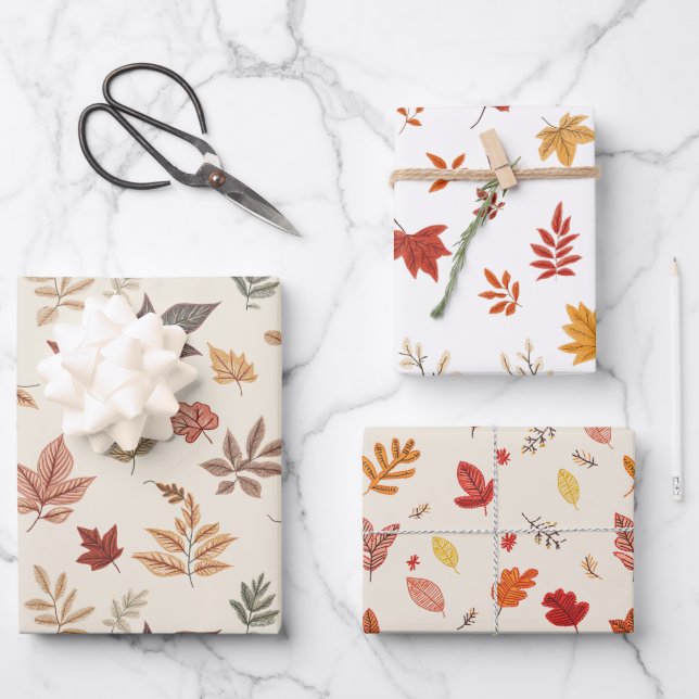Hoja De Papel De Regalo Blush Fall Leaves Pattern  (Anverso)