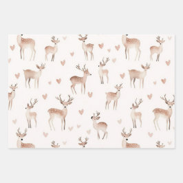 Hoja De Papel De Regalo Blush Pink Hearts Cream Deer Christmas