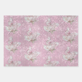 Hoja De Papel De Regalo Blush Pink Rose Butterfly Sparkle Birthday