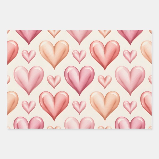 Hoja De Papel De Regalo Blushing Hearts (Anverso)