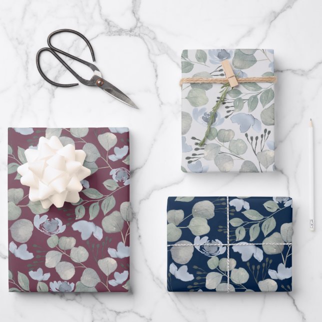 Hoja De Papel De Regalo Boda acuarela rústica con eucalipto (Anverso)