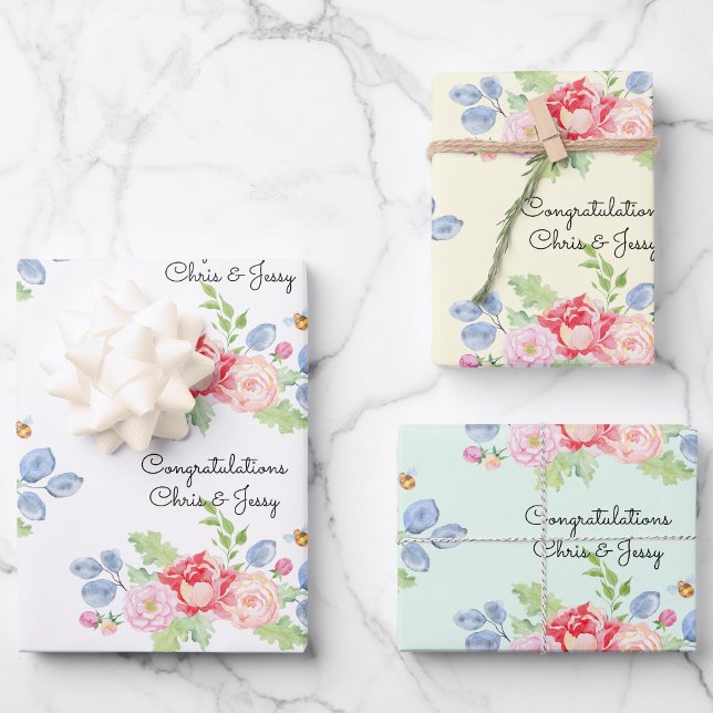Hoja De Papel De Regalo Boda Añadir nombres Fruta y Flores acuarela 3 (Subido por el creador)