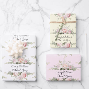 Hoja De Papel De Regalo Boda Añadir nombres Roses rosados blandos 3 Regalo