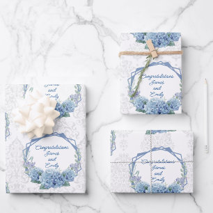 Hoja De Papel De Regalo Boda Blue Hydrangeas Personaliza los nombres Damas