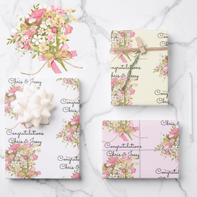 Hoja De Papel De Regalo Boda Bouquet de flores añade nombres 3 regalo (Subido por el creador)