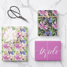 Hoja De Papel De Regalo Boda Cosmos Rosa y Azul