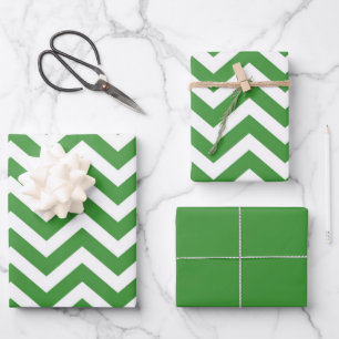Hoja De Papel De Regalo Boda Cumpleaños Chevron Verde Oscuro y Blanco