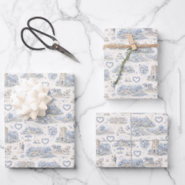 Hoja De Papel De Regalo Boda de Aldea Inglesa en Acuarela Azul Polvoriento