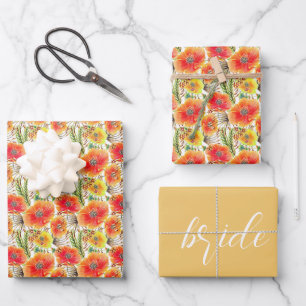 Hoja De Papel De Regalo Boda de amapolas naranjas