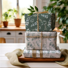 Hoja De Papel De Regalo Boda de Boho Acuarela Eucalipto Verde