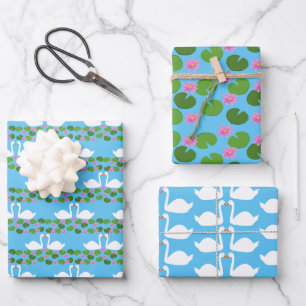 Hoja De Papel De Regalo Boda de cisnes blancos y lirios acuáticos