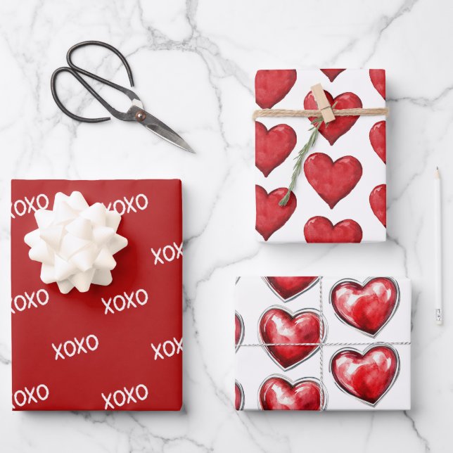 Hoja De Papel De Regalo Boda de corazón de XOXO rojo (Anverso)