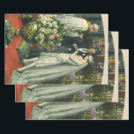 Hoja De Papel De Regalo Boda de cosecha, novia y novio con Menorah<br><div class="desc">Imagen de la ceremonia del amor al ilustracion vintage y boda romántico que presenta a una pareja casada en una hermosa sinagoga con vidrieras,  flores y una menorah de siete ramas. La novia lleva un vestido largo y blanco boda y el novio es guapo en su esmoquin.</div>