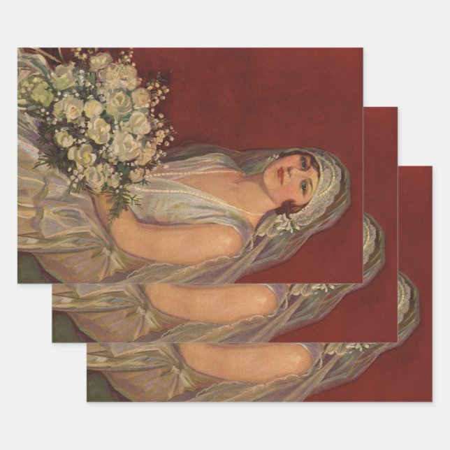 Hoja De Papel De Regalo Boda de época, retrato de novia victoriana (Set)