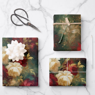 Hoja De Papel De Regalo Boda de Flores Blancas y Rojas Románticas Despedid