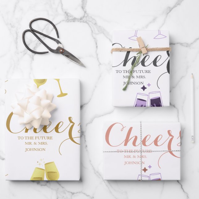 Hoja De Papel De Regalo Boda de guión de Cheers personalizado (Anverso)