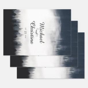 Hoja De Papel De Regalo Boda de la naturaleza del bosque de abeto de niebl