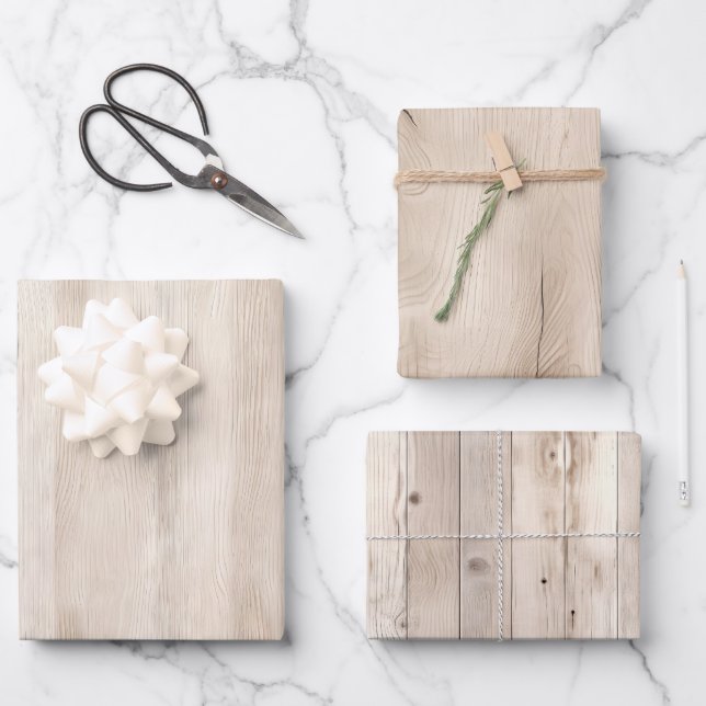 Hoja De Papel De Regalo Boda de madera blanca crema rústica falsa (Anverso)