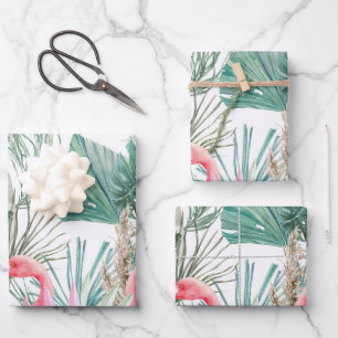 Hoja De Papel De Regalo Boda de pareja de flamencos rosados tropicales