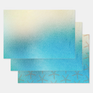 Hoja De Papel De Regalo Boda de Playa con Estrella de Mar Azul Turquesa Bl