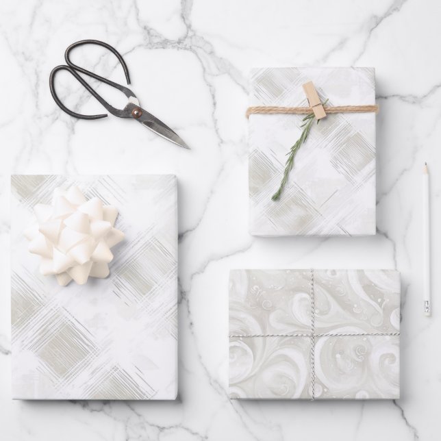 Hoja De Papel De Regalo Boda de rayas blancas crema chic (Anverso)