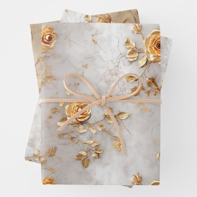 Hoja De Papel De Regalo Boda de Rosas Pearl Gold (In situ)