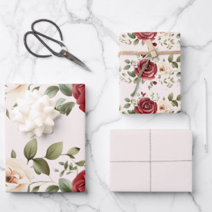 Hoja De Papel De Regalo Boda de Rosas Rosadas Románticas Rojas