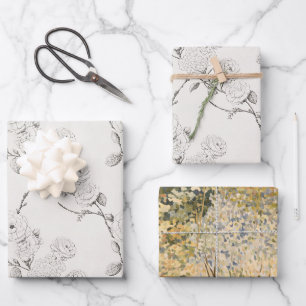 Hoja De Papel De Regalo Boda elegante de flores de otoño crema negro