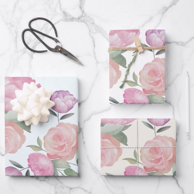 Hoja De Papel De Regalo Boda floral acuarela boho (Anverso)