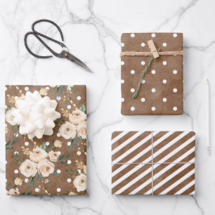 Hoja De Papel De Regalo Boda Floral Beige Marrón