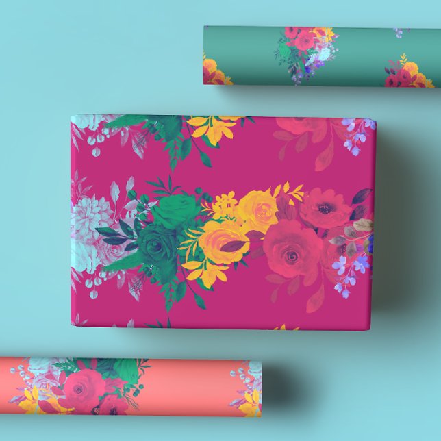 Hoja De Papel De Regalo Boda floral brillante arcoiris (Subido por el creador)