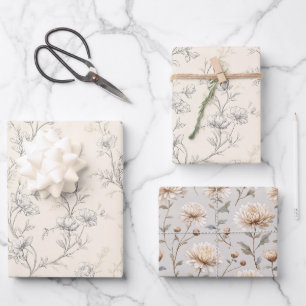 Hoja De Papel De Regalo Boda floral chic crema