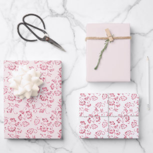 Hoja De Papel De Regalo Boda floral con brillo rosa de rubor romántico