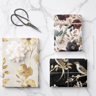 Hoja De Papel De Regalo Boda floral Cream Gold