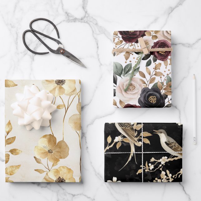 Hoja De Papel De Regalo Boda floral Cream Gold (Anverso)