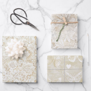 Hoja De Papel De Regalo Boda floral crema romántica