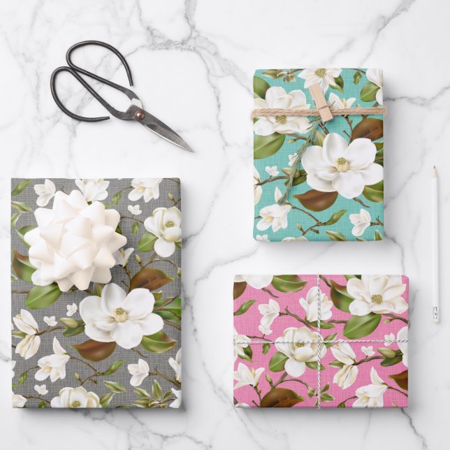 Hoja De Papel De Regalo Boda Floral de Magnolia (Anverso)