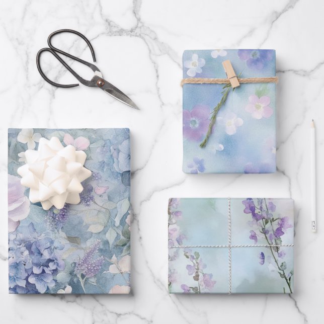 Hoja De Papel De Regalo Boda floral romántica de rosa y púrpura (Anverso)