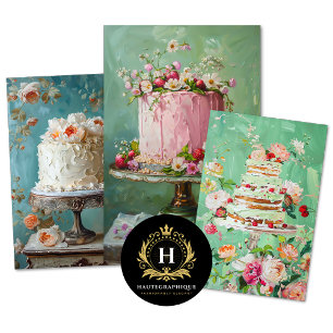 Hoja De Papel De Regalo Boda floral vintage Pastel de comida Desnuda