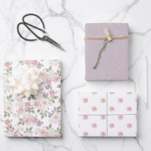 Hoja De Papel De Regalo Boda Floral y Gold Lace