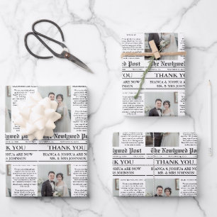 Hoja De Papel De Regalo Boda fotográfico único de periódico gracias