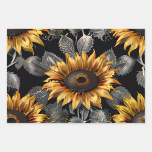 Hoja De Papel De Regalo Boda Gift Silver & Gold Sunflower
