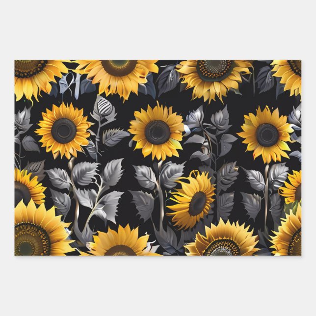Hoja De Papel De Regalo Boda Gift Silver & Gold Sunflower (Anverso)