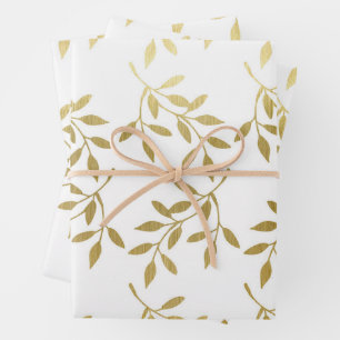Hoja De Papel De Regalo Boda hoja botánica de oro romántico