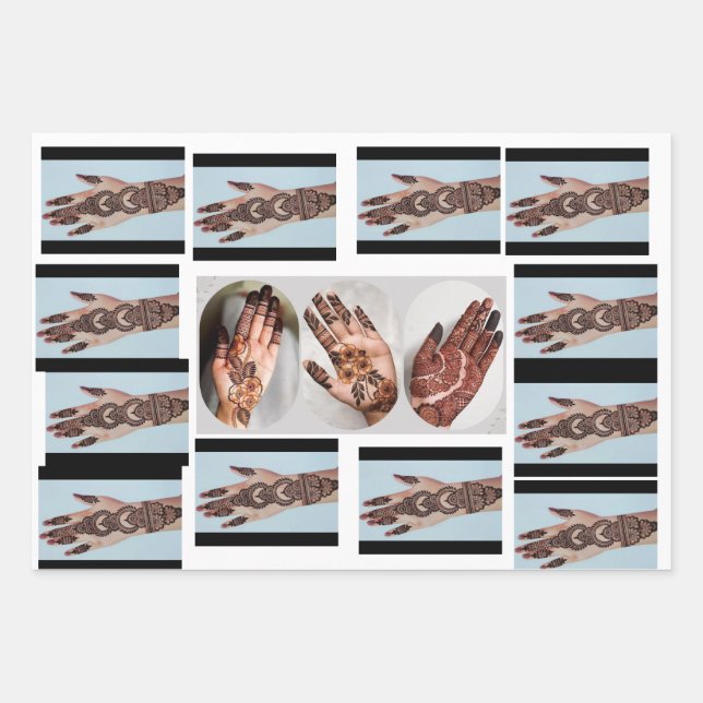 Hoja De Papel De Regalo Boda Mehandi Design Mehndi Invitación Creativa (Anverso 2)