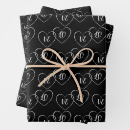 Hoja De Papel De Regalo Boda Novia y Groom Heart Charms Silver, Negro